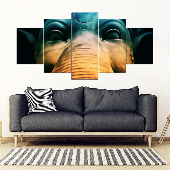 Elephant Statue 5 Piece Framed Canvas