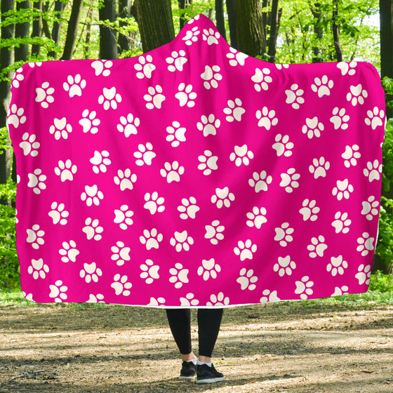 Paw Print Pink Hooded Blanket