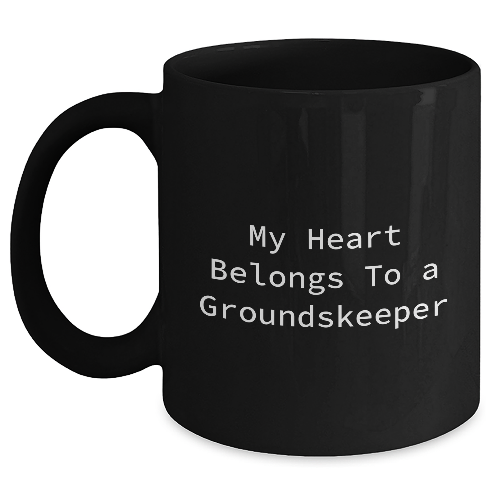 Funny groundskeeper Gifts from Friends for Dad's Heart - My Heart Belongs To A groundskeeper Black Coffee Mug, 11oz or 15oz - Main