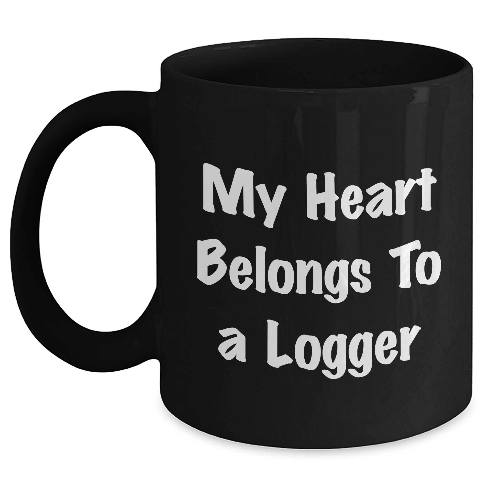 Funny Logger Gifts, 'My Heart Belongs To A Logger' Black Coffee Mug for Logger Lovers, Gifts from Friends to Logger, Unique Father's Day Unique Gifts - Main