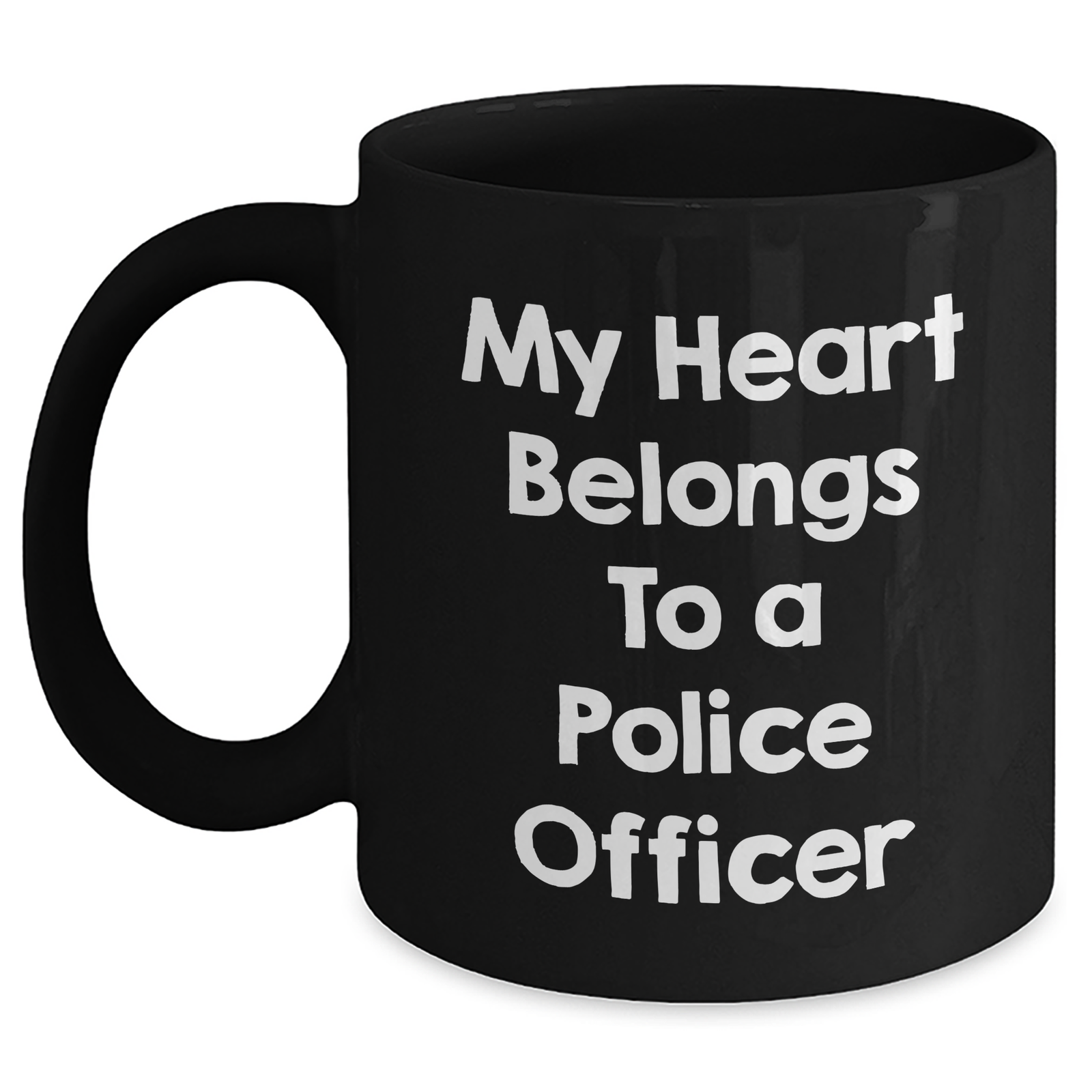 Police Officer Gifts from Friends - Funny Quote 'My Heart Belongs To A Police Officer' Black Coffee Mug for Dad on Father's Day - Main