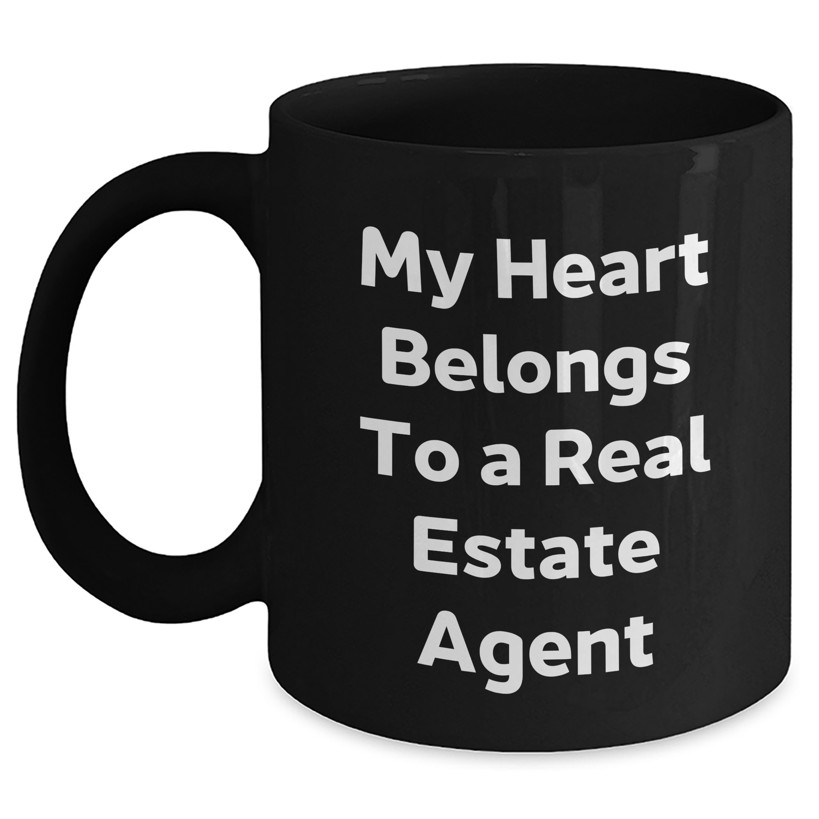 Funny Real Estate Agent Gifts from Friends and Family - My Heart Belongs To A Real Estate Agent Black Coffee Mug for Him or Her - Unique Father's Day Unique Gifts for Real Estate Agents - Main