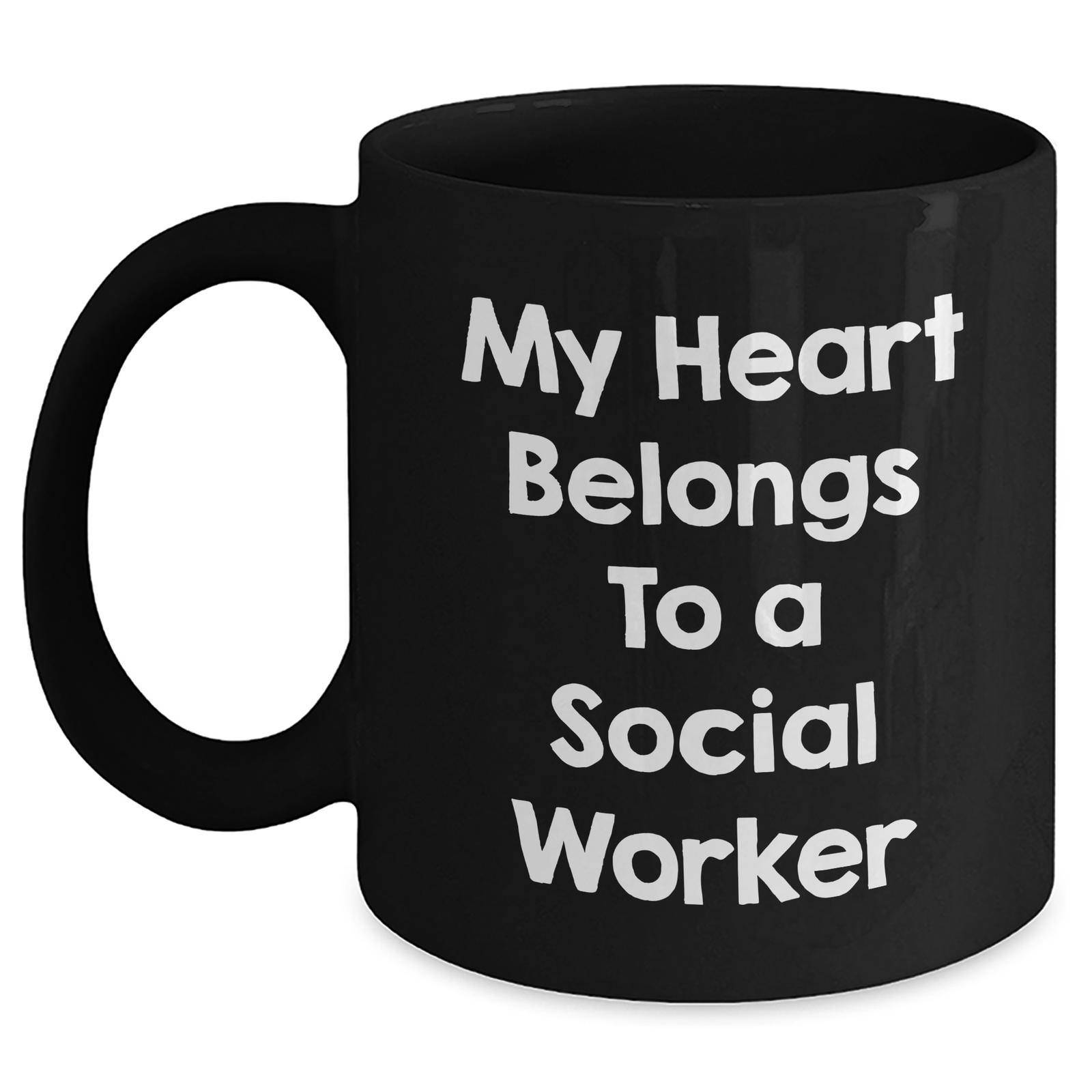 Funny Social Worker Gifts - 'My Heart Belongs To A Social Worker' Black Coffee Mug from Family to Father's Day - Main