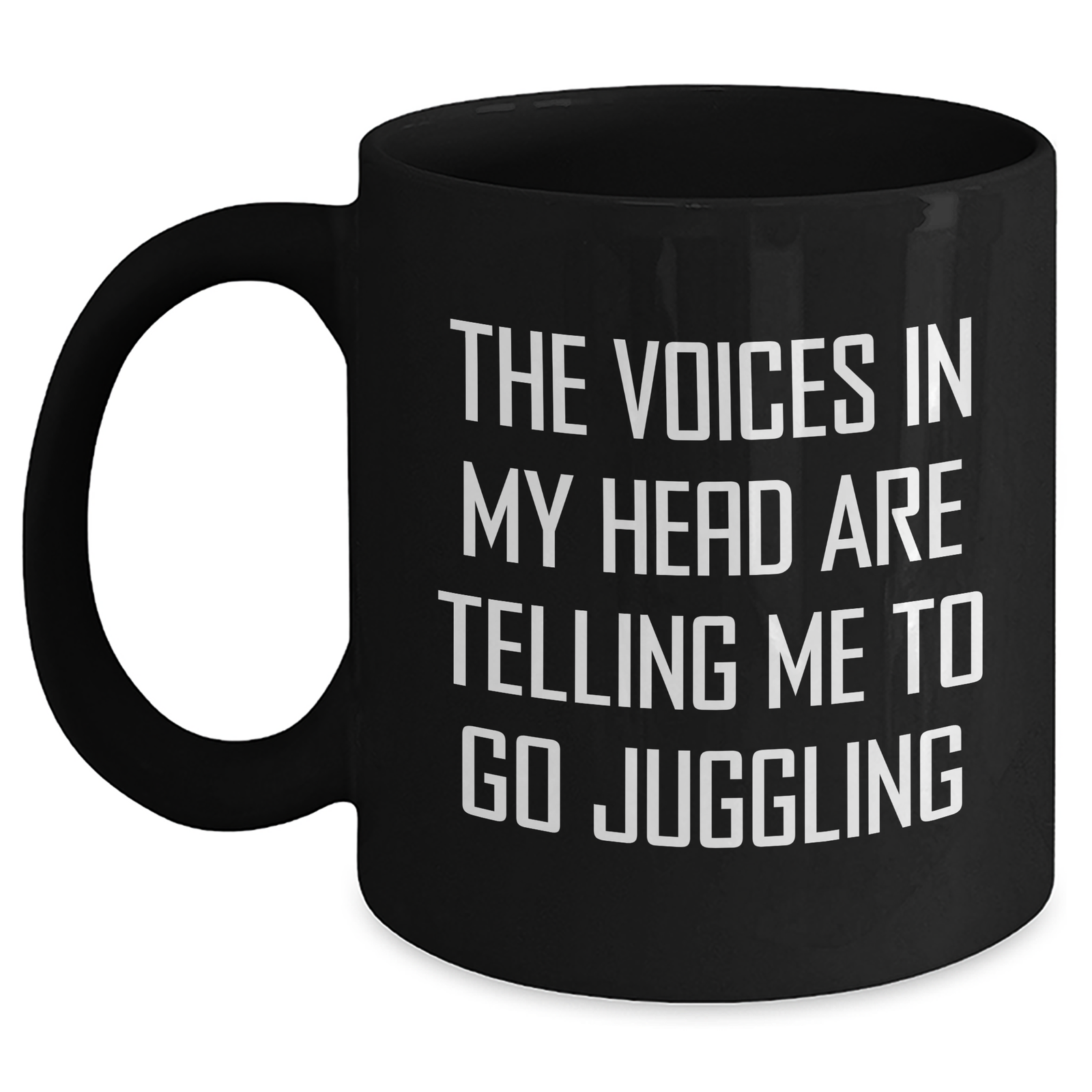 Funny Juggling Gifts for Men - 'The Voices In My Head' Black Coffee Mug, Father's Day Unique Gifts from Friends - Main