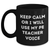 Funny PE Teacher Gifts for Dads - Keep Calm Or I Will Use My PE Teacher Voice Black Coffee Mug, Unique Father's Day Unique Gifts from Friends, Family, or Coworkers - Main