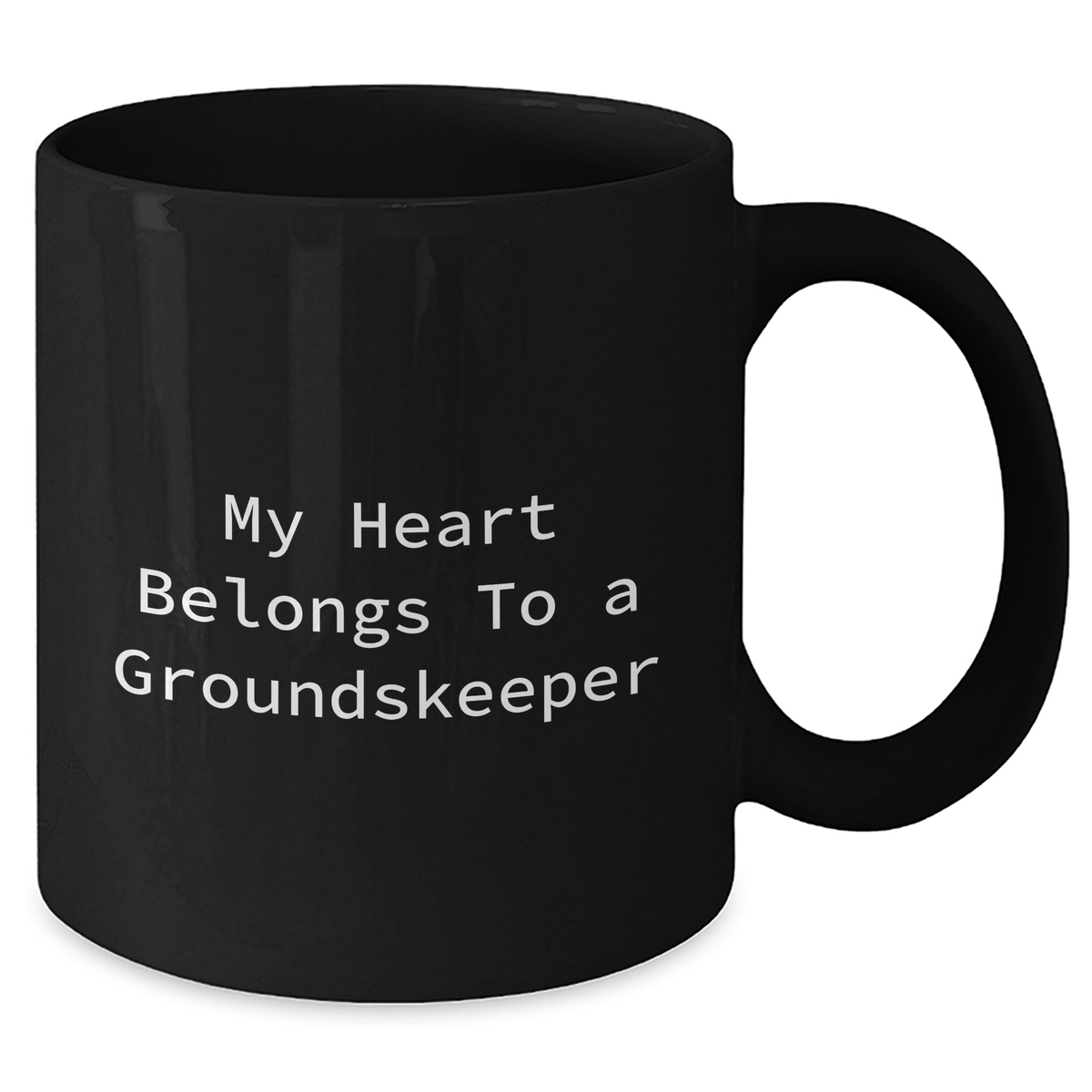 Funny groundskeeper Gifts from Friends for Dad's Heart - My Heart Belongs To A groundskeeper Black Coffee Mug, 11oz or 15oz - Additional