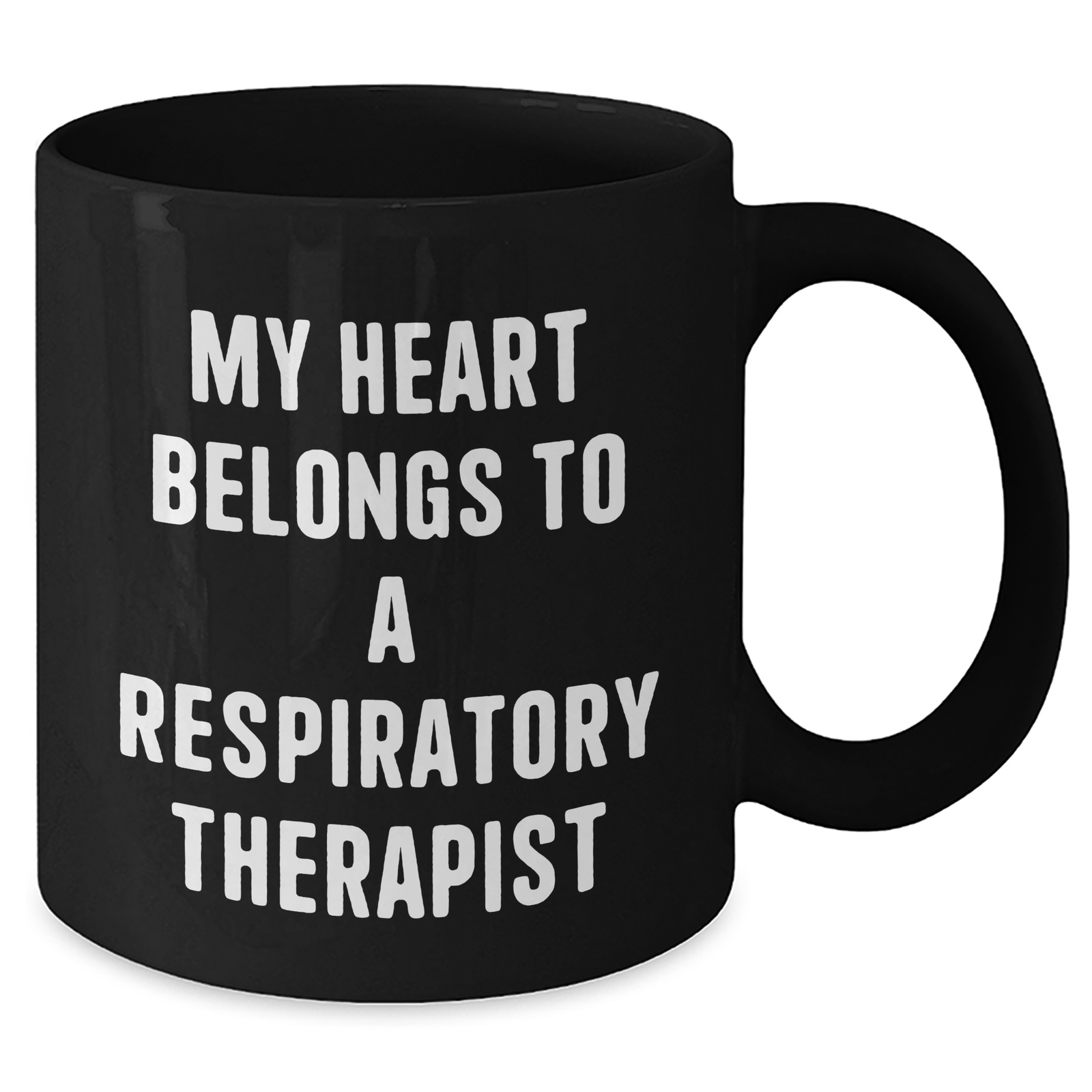 Funny Gifts from Men to Respiratory Therapist - Black Coffee Mug for Him - My Heart Belongs To A Respiratory Therapist Quote, Father's Day Unique Gifts - Additional