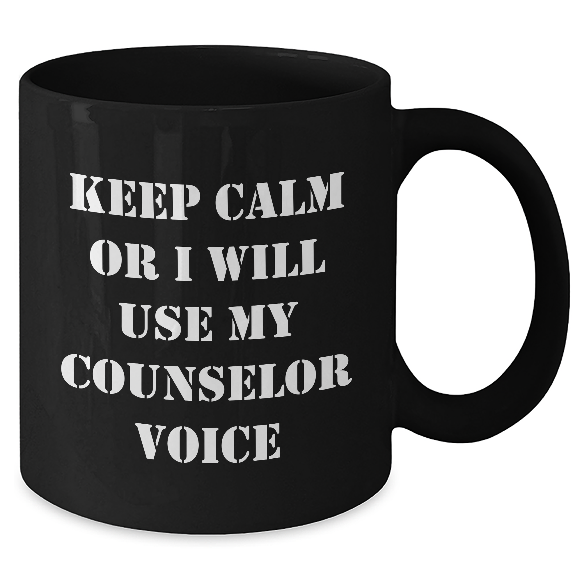 Funny Counselor Gifts for Men - 'Keep Calm Or I Will Use My Counselor Voice' Black Coffee Mug, Gifts from Friends, Unique Father's Day Unique Gifts for Counselor - Additional