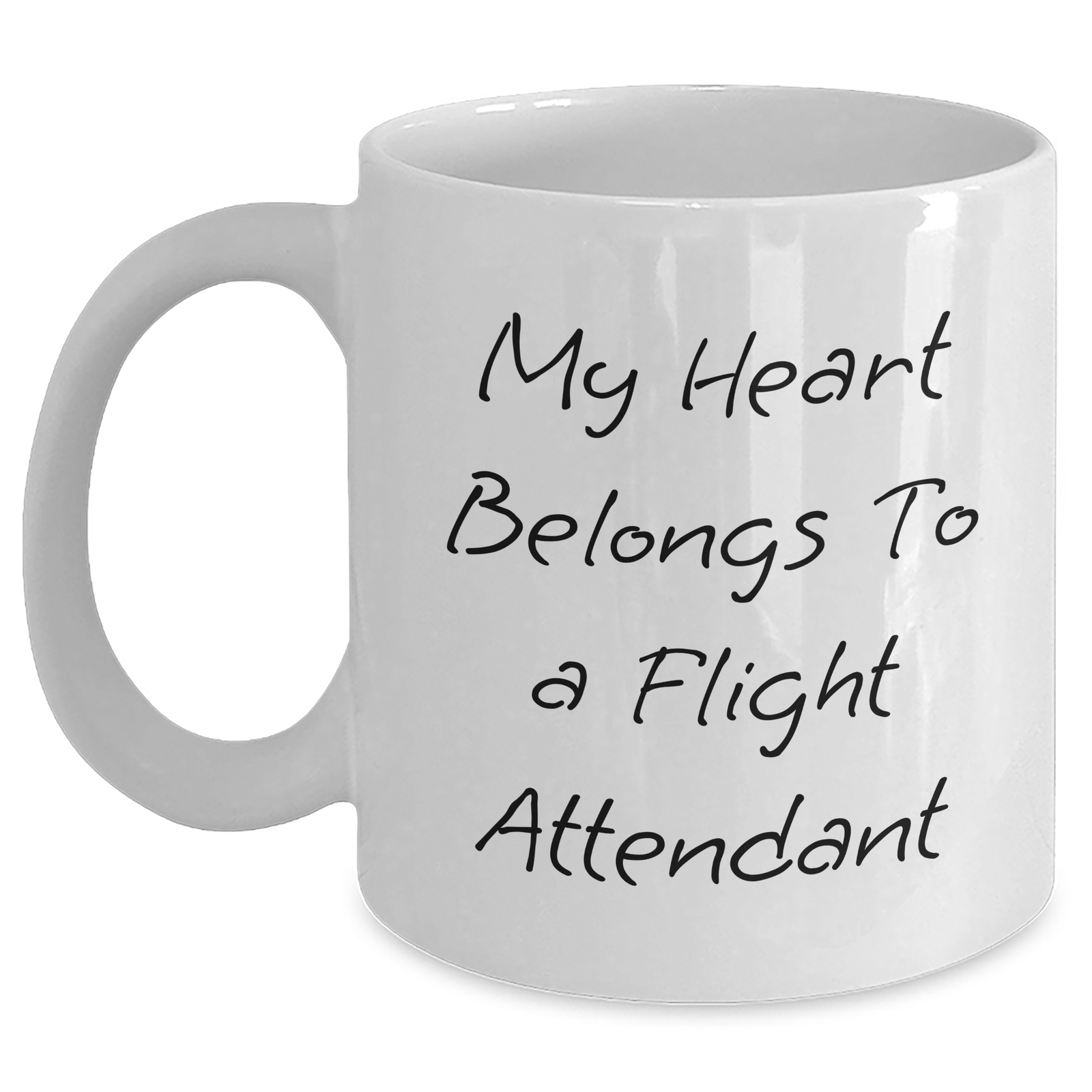 Funny Flight Attendant Gifts, 'My Heart Belongs To A Flight Attendant' White Coffee Mug, 11oz or 15oz Capacity, Gifts from Friends, Gifts for Flight Attendants, Father's Day Unique Gifts - Main