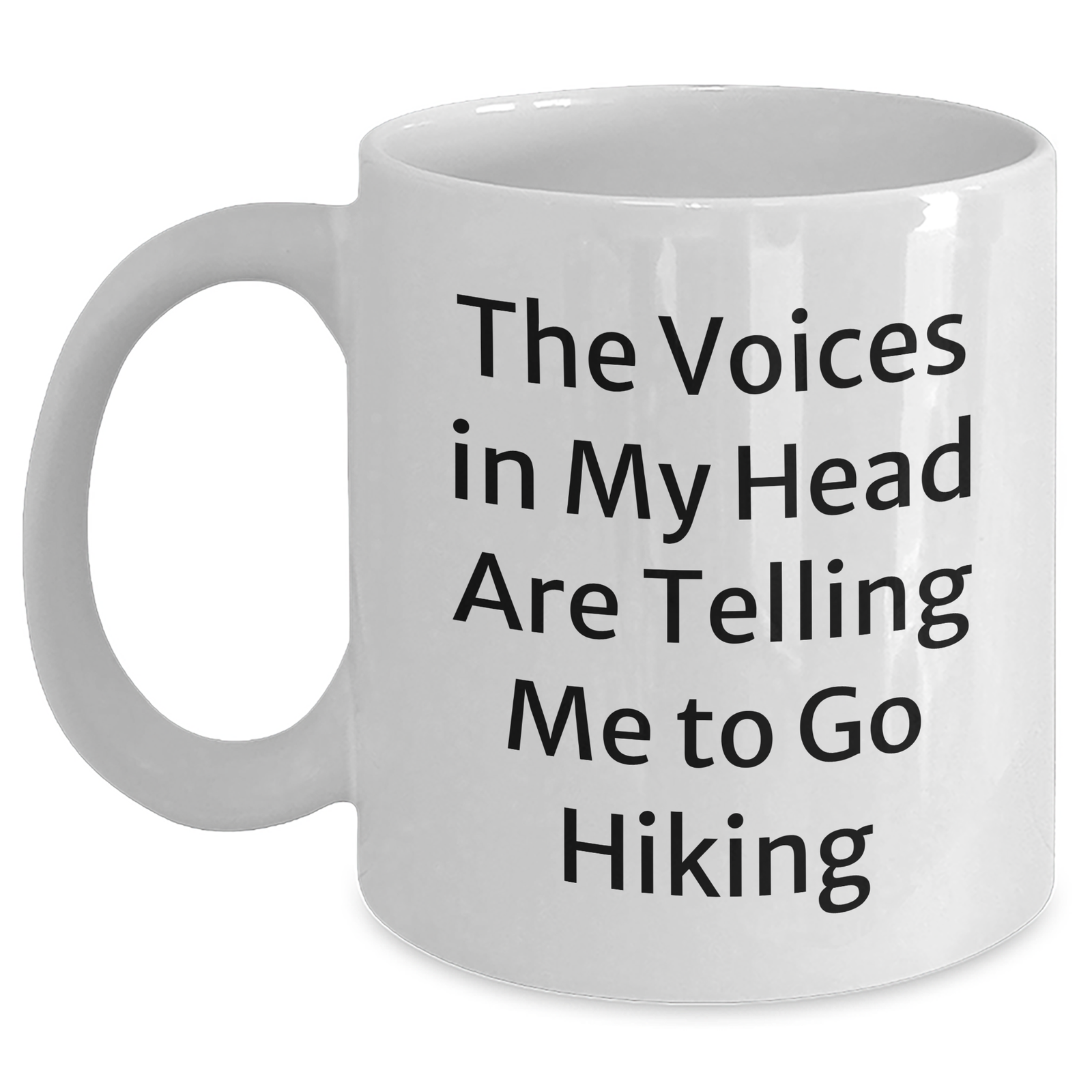Funny Hiking Quote White Coffee Mug Gifts for Men from Friends on Father's Day, 'The Voices In My Head Are Telling Me To Go Hiking', Hiking Lovers, Outdoor Enthusiasts - Main