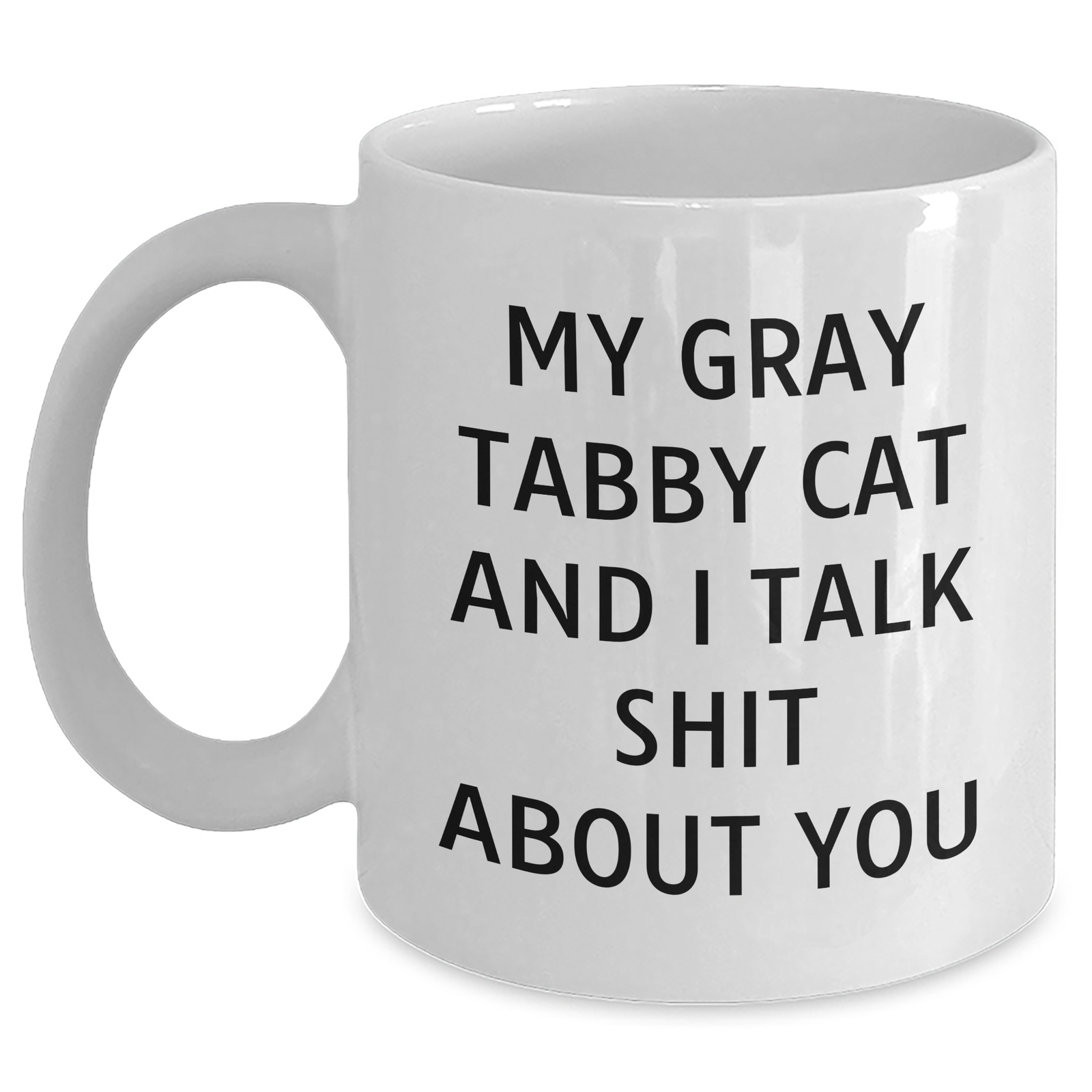 Funny Gray Tabby Cat White Coffee Mug Gifts from Men to Gray Tabby Cat Lovers - My Gray Tabby Cat And I Talk Shit About You, Unique Gifts for Father's Day - Main