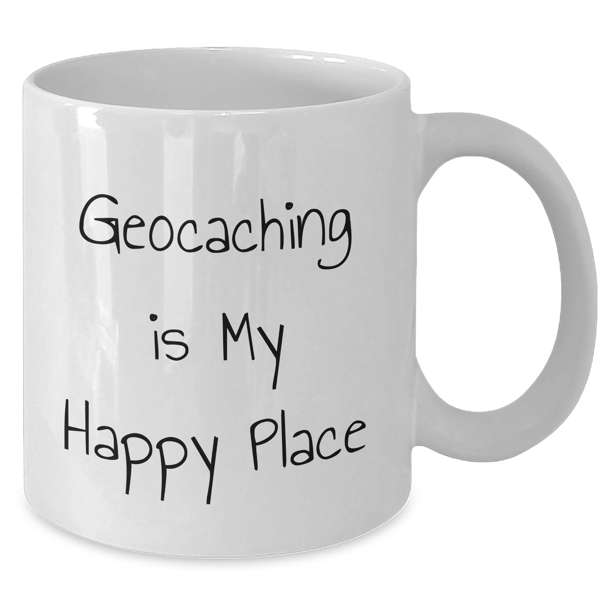 Geocaching Enthusiast's Happy Place, Funny Quote White Coffee Mug, Gifts from Men, Women, or Friends for Geocaching Dad on Father's Day - White 11oz or 15oz - Additional