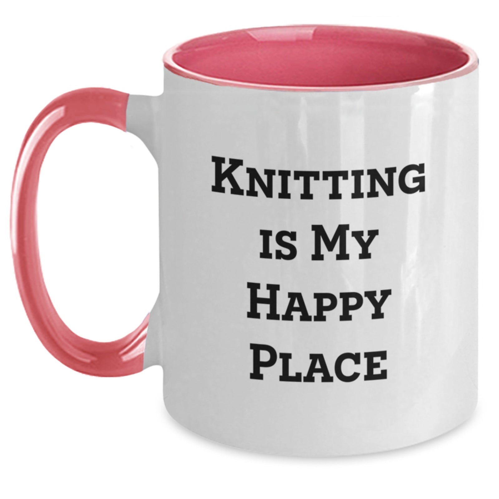 Knitting Gifts from Men to Women, Funny Two Tone Coffee Mug, Inspirational Quote 'Knitting Is My Happy Place' for Mother's Day Unique - Main
