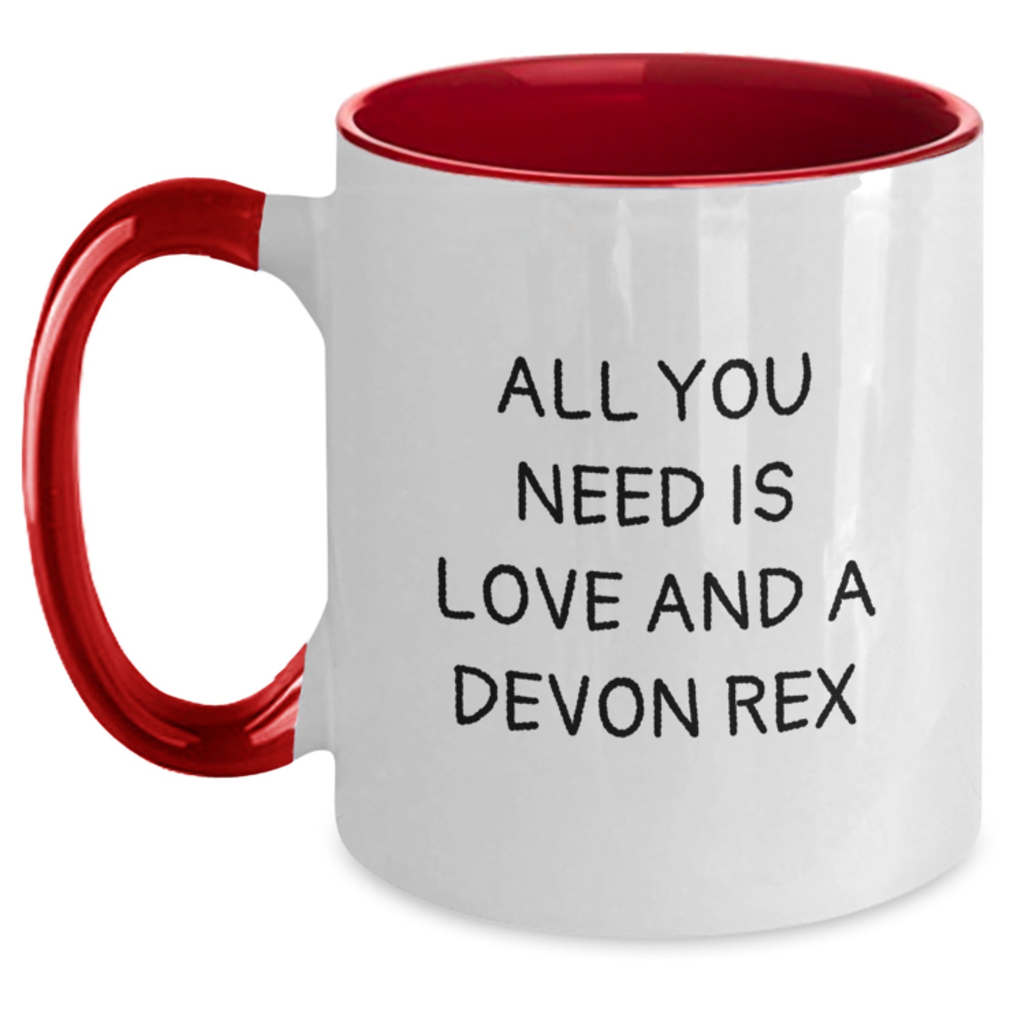 Funny Gifts from Friends for Devon Rex Cat Lovers - Two Tone Coffee Mug - 'All You Need Is Love And A Devon Rex' Christmas Unique Gift for Men and Women - Main