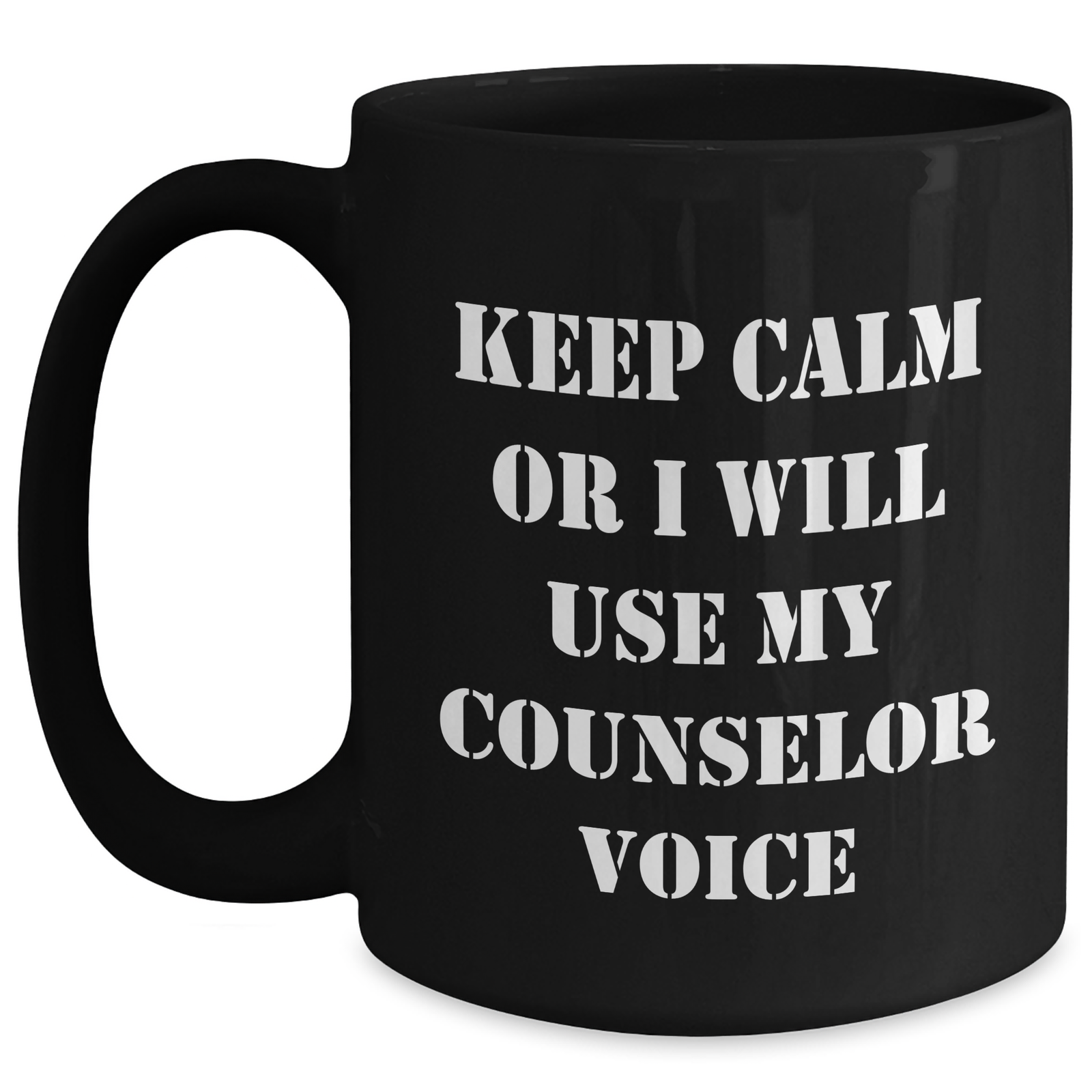 Funny Counselor Gifts for Men - 'Keep Calm Or I Will Use My Counselor Voice' Black Coffee Mug, Gifts from Friends, Unique Father's Day Unique Gifts for Counselor - Main