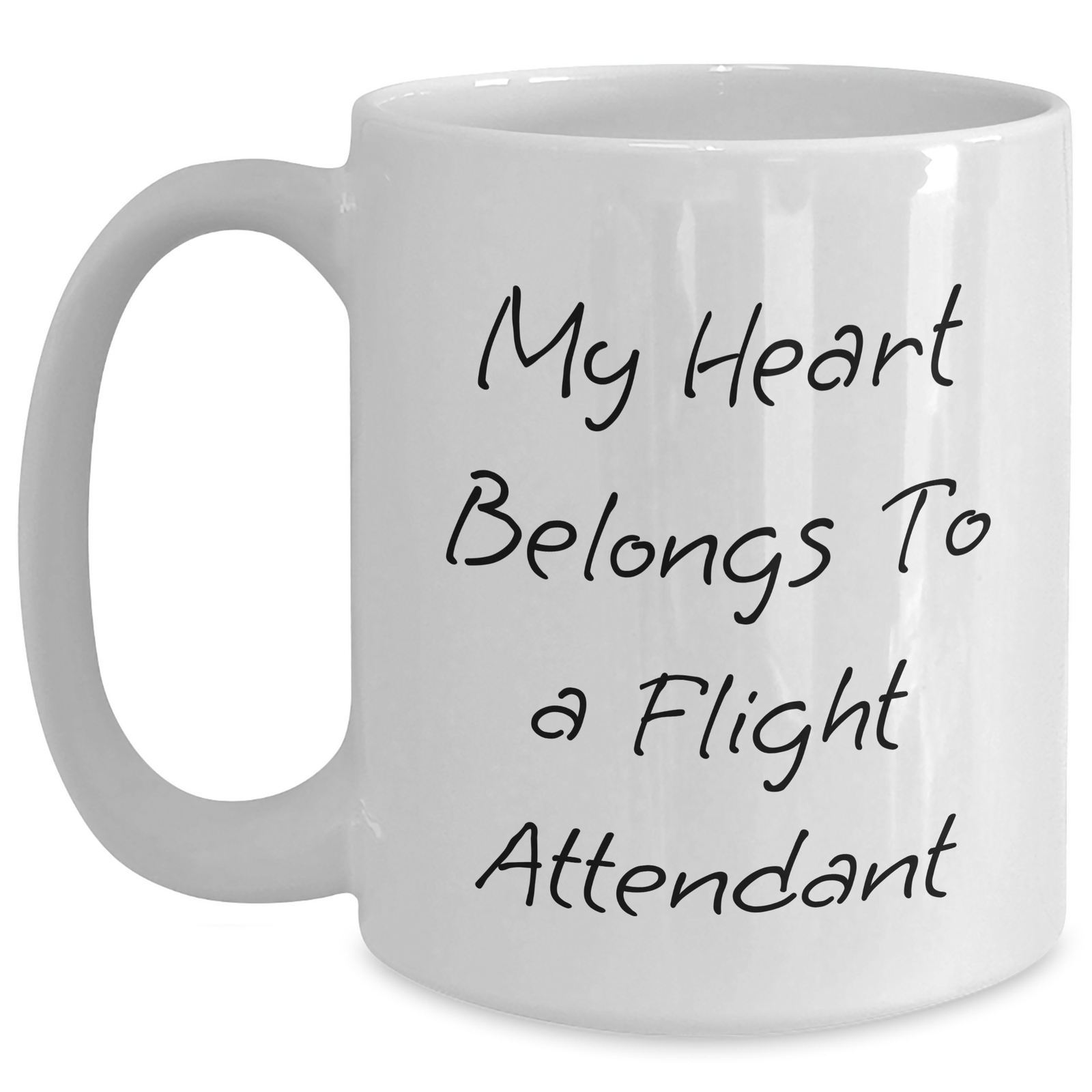 Funny Flight Attendant Gifts, 'My Heart Belongs To A Flight Attendant' White Coffee Mug, 11oz or 15oz Capacity, Gifts from Friends, Gifts for Flight Attendants, Father's Day Unique Gifts - Main