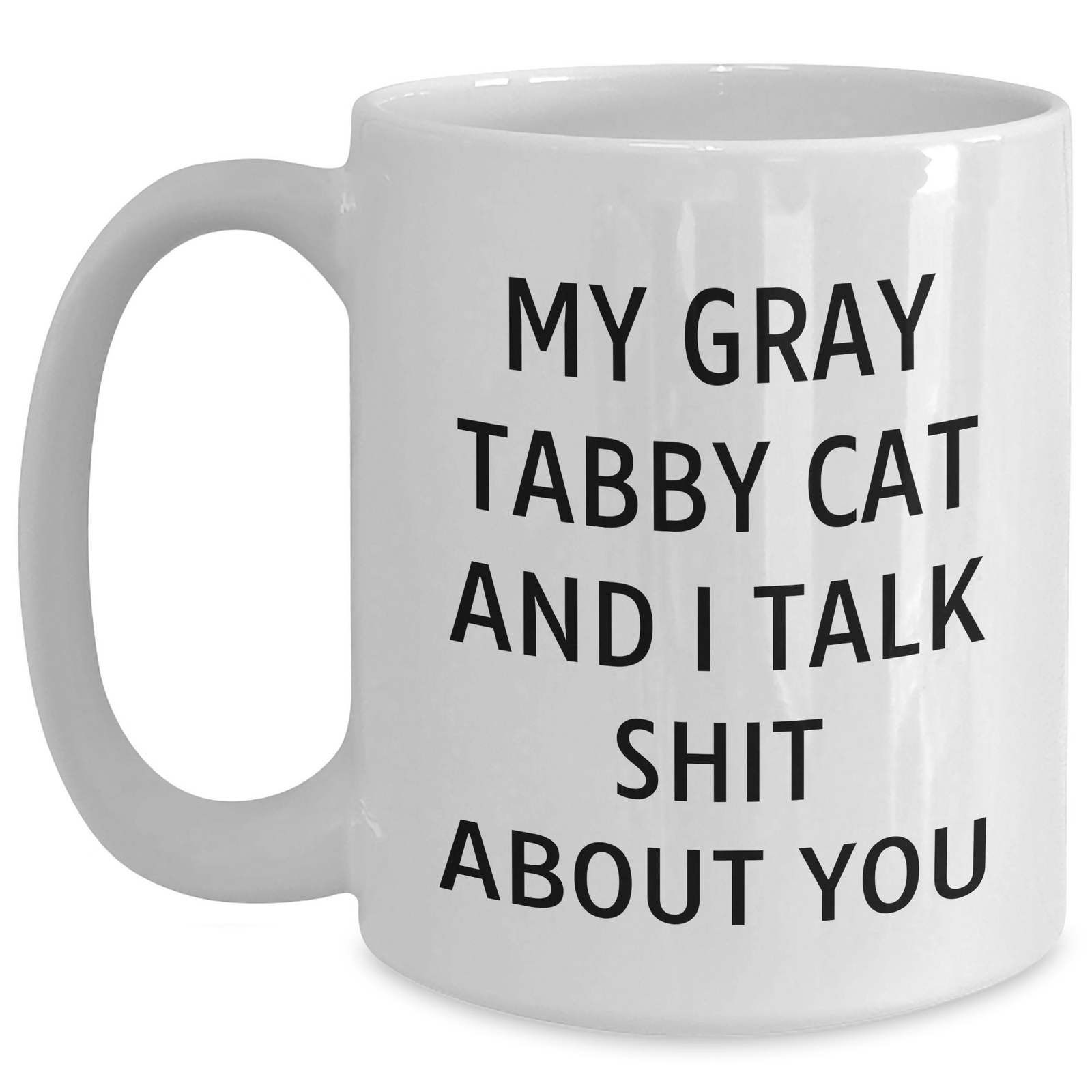 Funny Gray Tabby Cat White Coffee Mug Gifts from Men to Gray Tabby Cat Lovers - My Gray Tabby Cat And I Talk Shit About You, Unique Gifts for Father's Day - Main