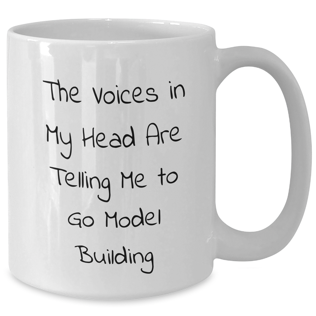 Funny Model Building Gifts for Him - White Ceramic Coffee Mug with a Twist - 'The Voices In My Head Are Telling Me To Go Model Building' - Father's Day Unique Gifts from Mom, Dad, or Friend - Additional
