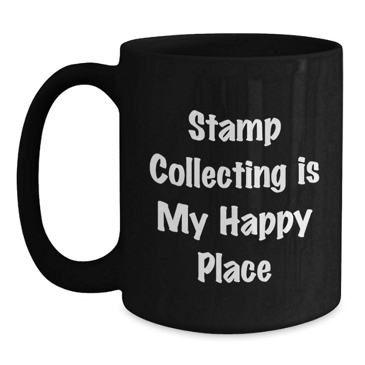 Stamp Collecting Gifts for Him Her Friends Family, 'Stamp Collecting Is My Happy Place' Black Coffee Mug, Graduation Unique Gifts from Mom Dad, 11oz or 15oz - Main