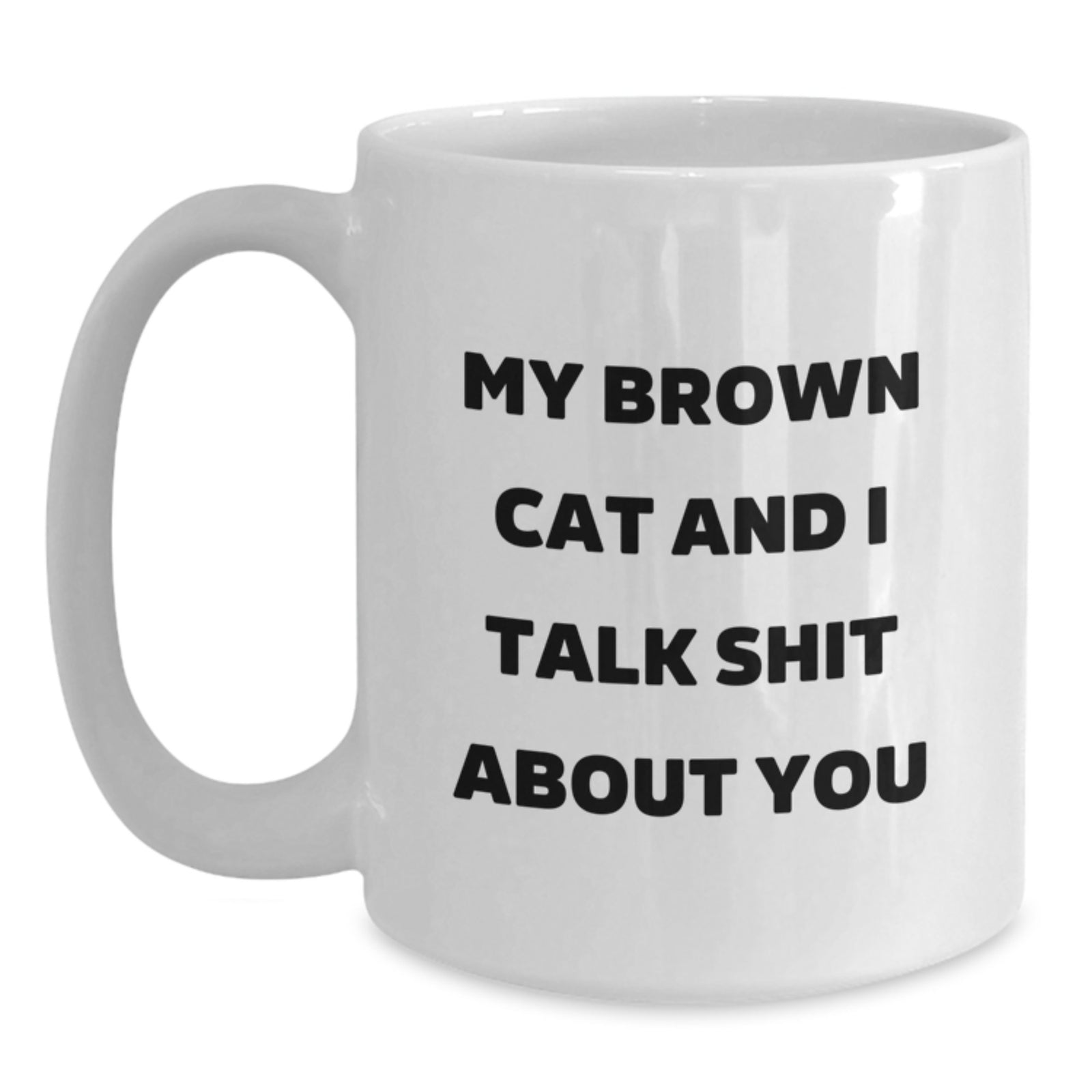 Funny Brown Cat Gifts for Brown Cat Lovers, White Coffee Mug, My Brown Cat And I Talk Shit About You Quote, Gifts from Family to Friends, Graduation Unique Gifts - Main