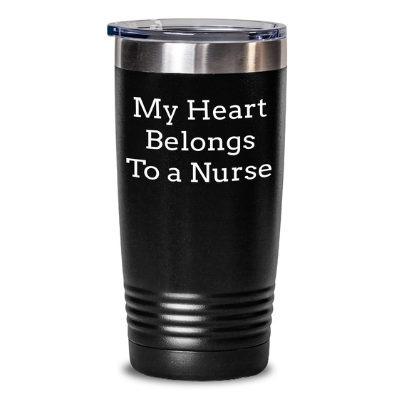 Funny Nurse Gifts from Men, Unique 'My Heart Belongs To A Nurse' Tumbler for Father's Day, 20oz or 30oz Stainless Steel Insulated Cup, Perfect for Nurse, Gifts for Nurse - Main