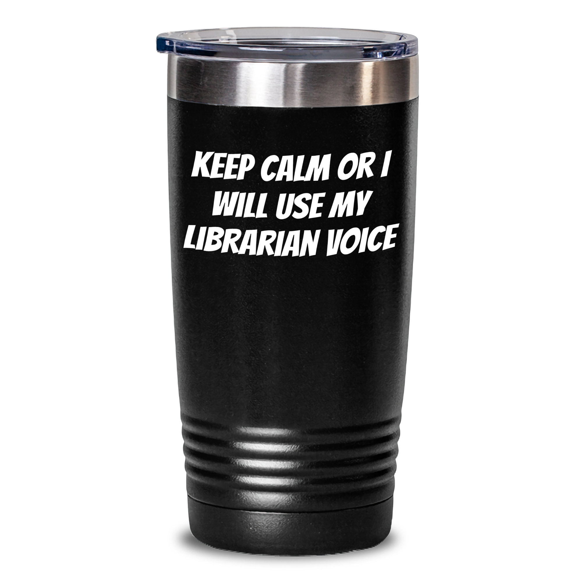 Librarian Humor Gifts from Friends for Mom's Special Day, 'Keep Calm Or I Will Use My Librarian Voice' Tumbler, 20oz or 30oz, Stainless Steel/Powder Coating, Funny Librarian Gifts for Her - Main