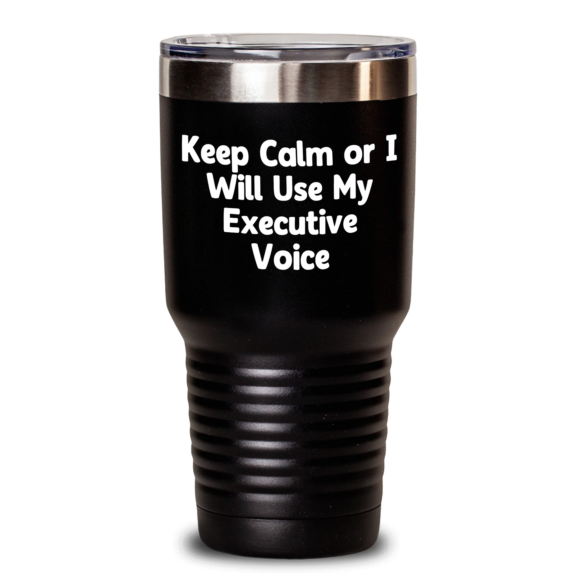 Executive Humor Gifts from Men to Dad - Keep Calm Or I Will Use My Executive Voice Funny Tumbler, 20oz or 30oz Black - Main