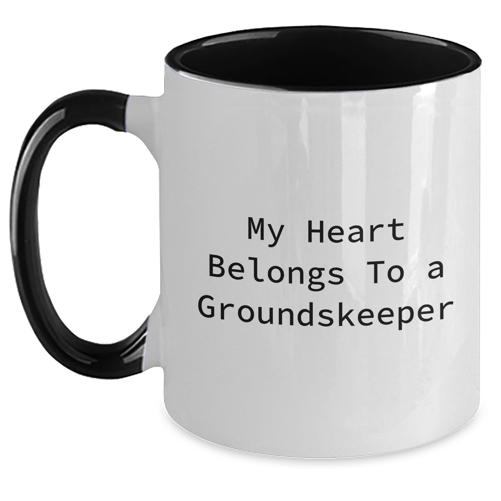 Funny groundskeeper Gifts, Two Tone Coffee Mug with My Heart Belongs To A groundskeeper Quote, Ideal Gifts from Men to groundskeeper Dad for Father's Day - Main