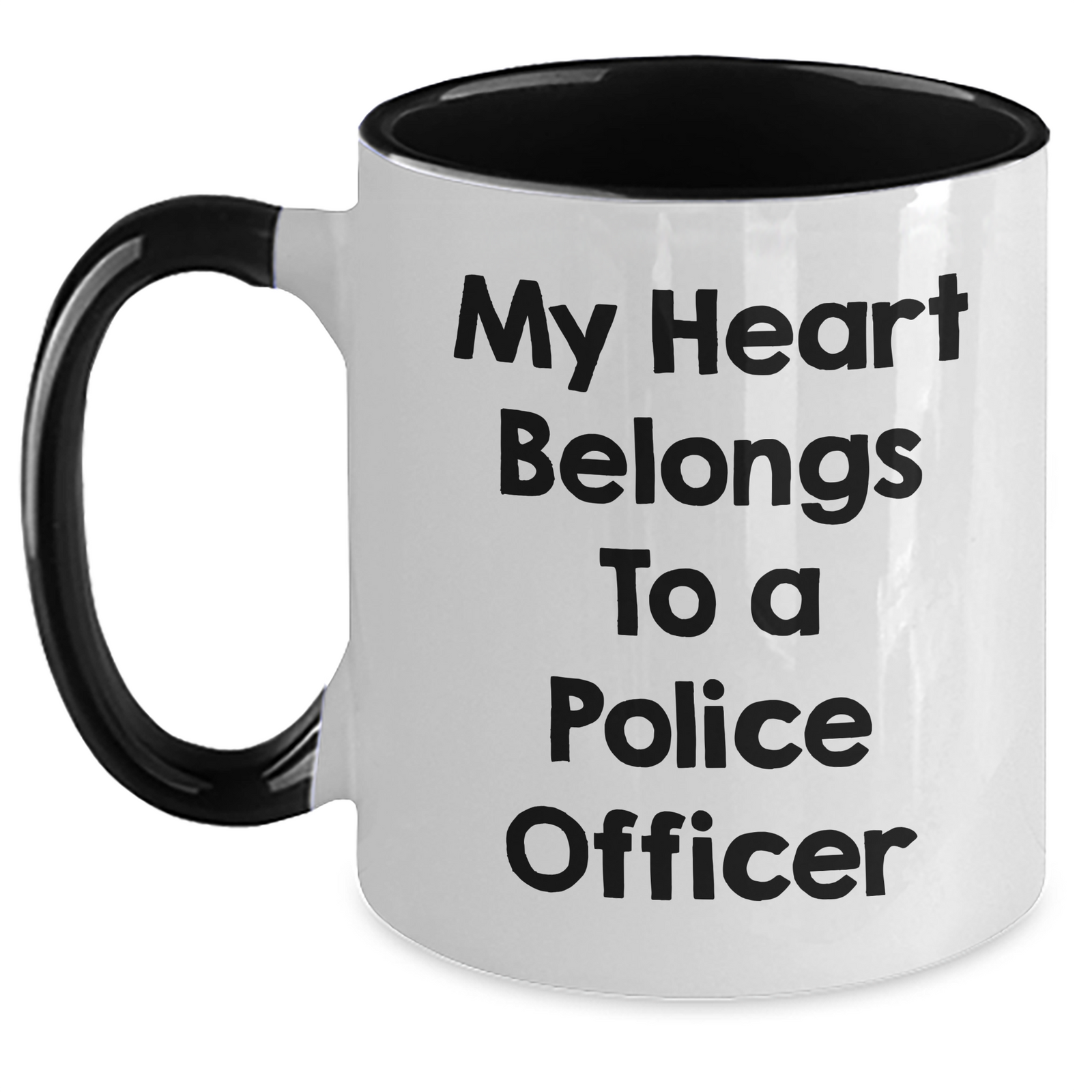 Funny Police Officer Gifts for Men - My Heart Belongs To A Police Officer Two Tone Coffee Mug, Black and White, Red and White, Navy and White, Pink and White - Main