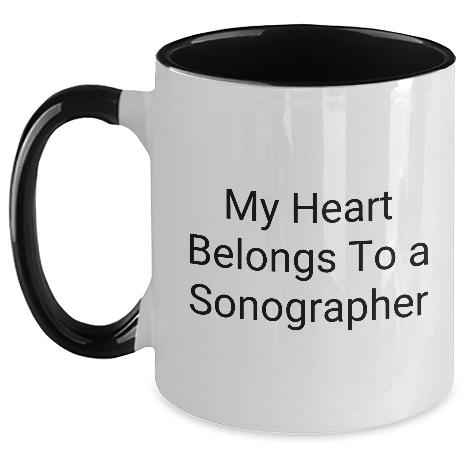 Funny Sonographer Gifts from Men for Father's Day - My Heart Belongs To A Sonographer Two Tone Coffee Mug, Black and White, Red and White, Navy and White, Pink and White - Main