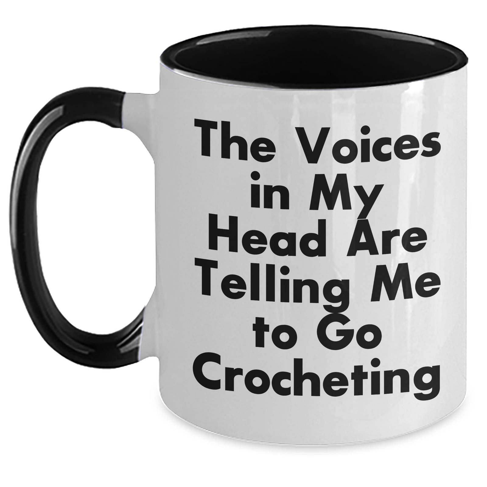 Funny Crocheting Gifts for Men, Unique Two Tone Coffee Mugs with Quote, 'The Voices In My Head Are Telling Me To Go Crocheting', Perfect for Father's Day - Main