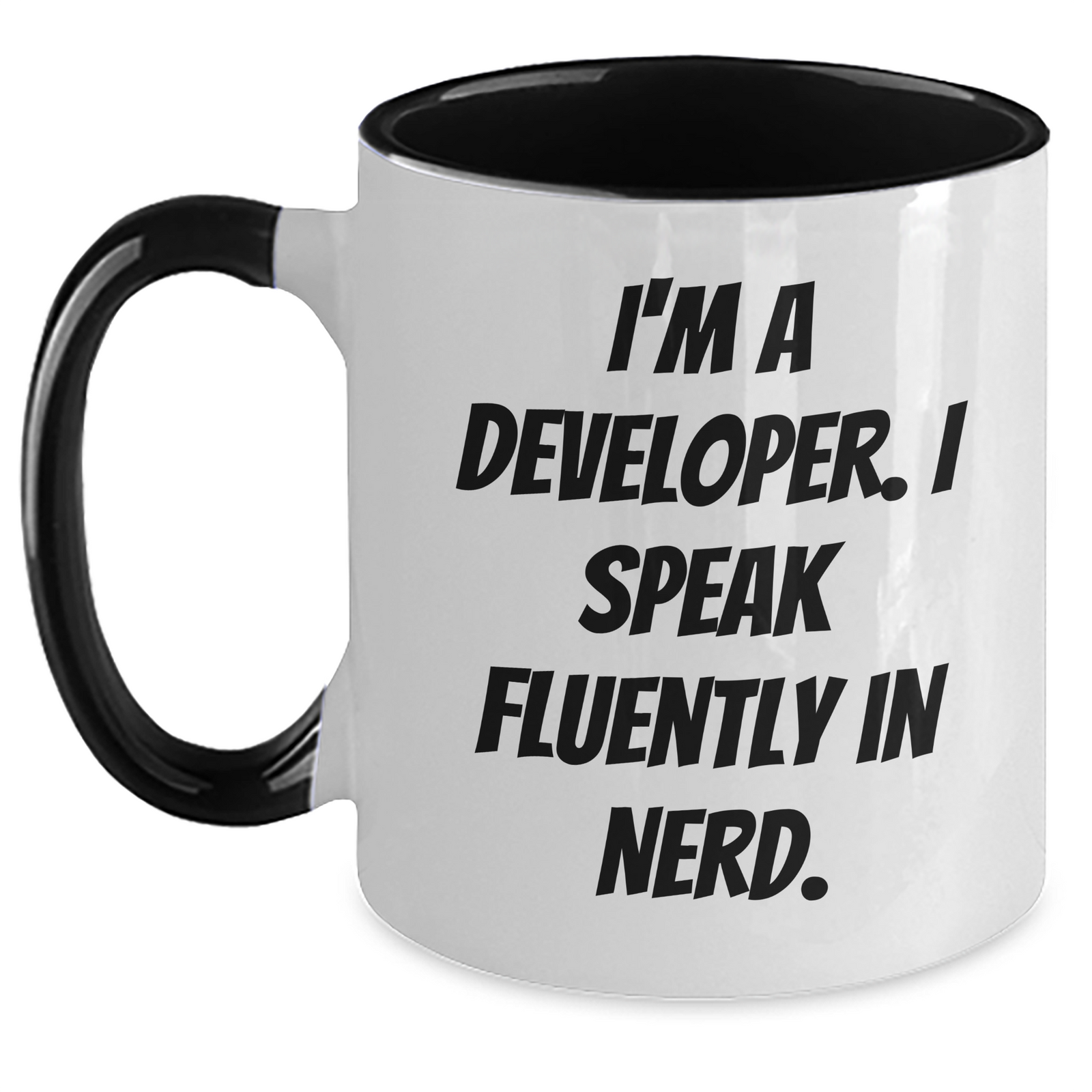 Funny Developer Gifts for Dad - I'm A Developer. I Speak Fluently In genius. Two Tone Coffee Mug, Black and White, Red and White, Navy and White, Pink and White (11oz) - Main