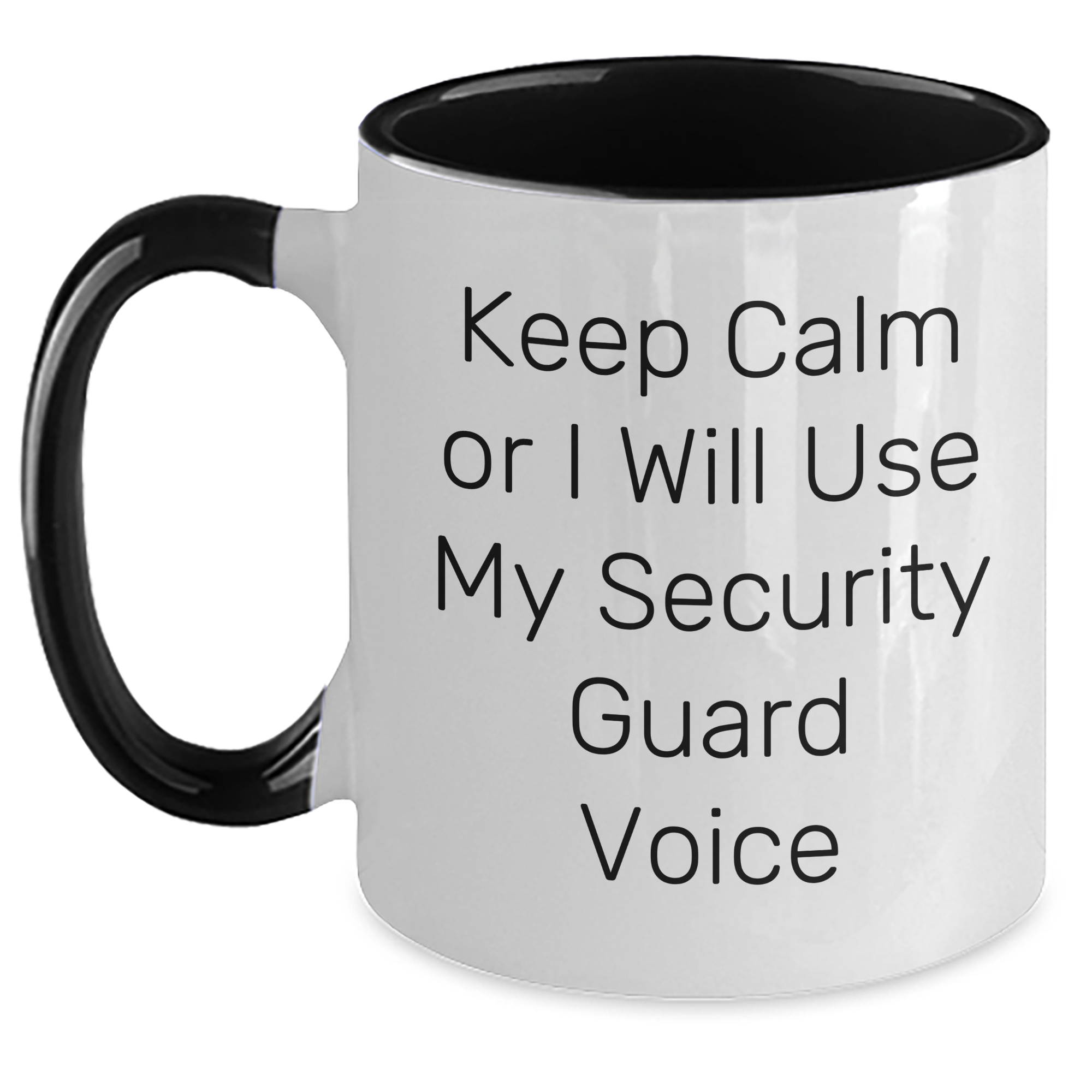 Funny Security Guard Gifts for Mom - Keep Calm Or I Will Use My Security Guard Voice Two Tone Coffee Mug, Gifts from Men to Security Guard Women Friends Family - Main