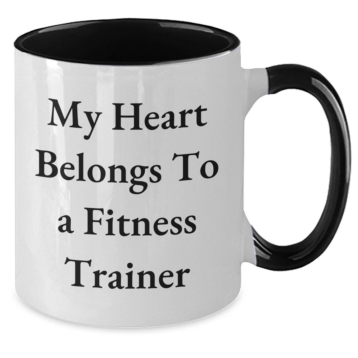 Funny Fitness Trainer Mugs, My Heart Belongs To A Fitness Trainer, Gifts from Men to Fitness Trainers, Unique Father's Day Unique Gifts for Fitness Trainers, Two Tone Coffee Mug, 11oz Ceramic - Additional
