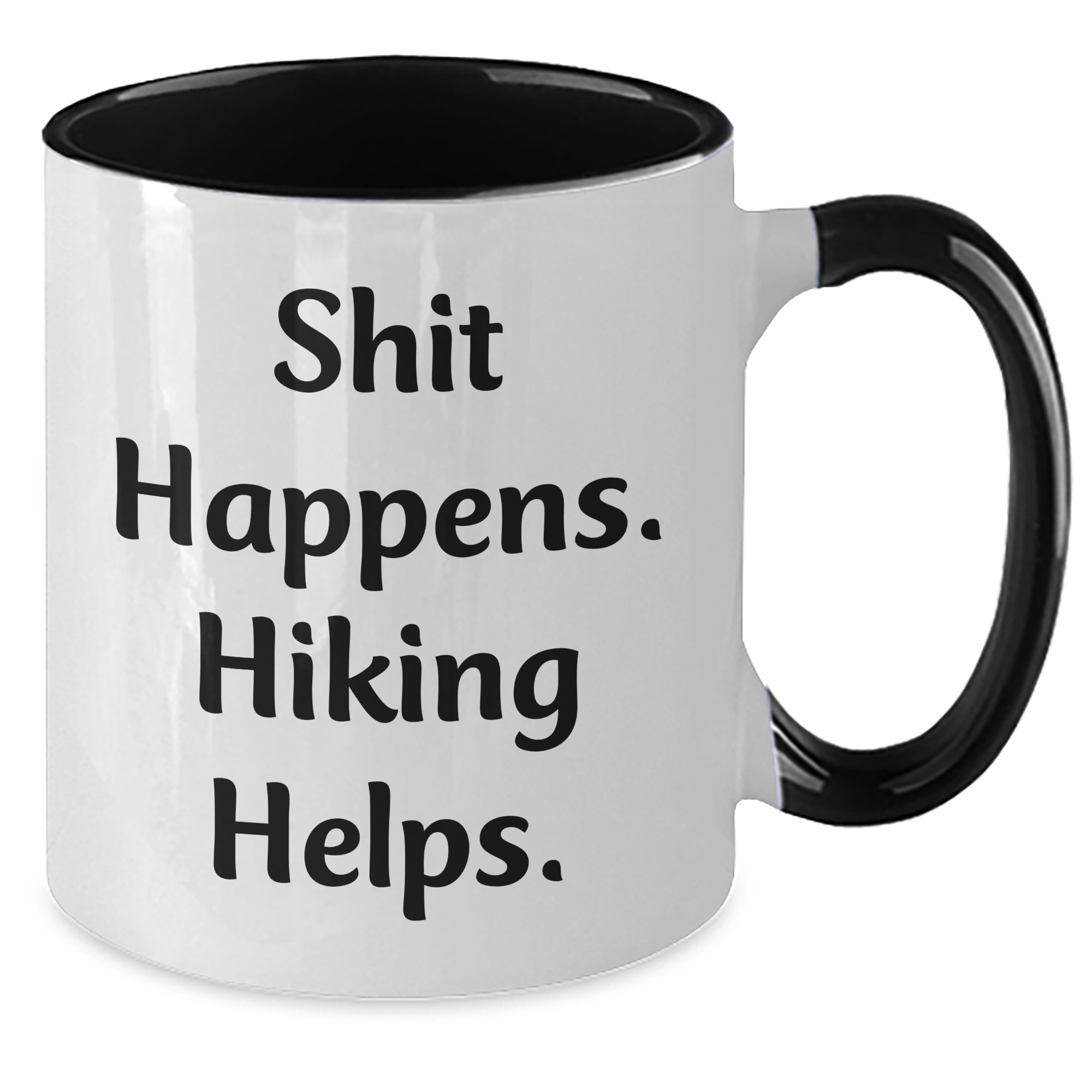 Hiking Humor Gifts for Men - Funny Two Tone Coffee Mug - Shit Happens. Hiking Helps. - Father's Day Unique Gifts from Friends - Additional