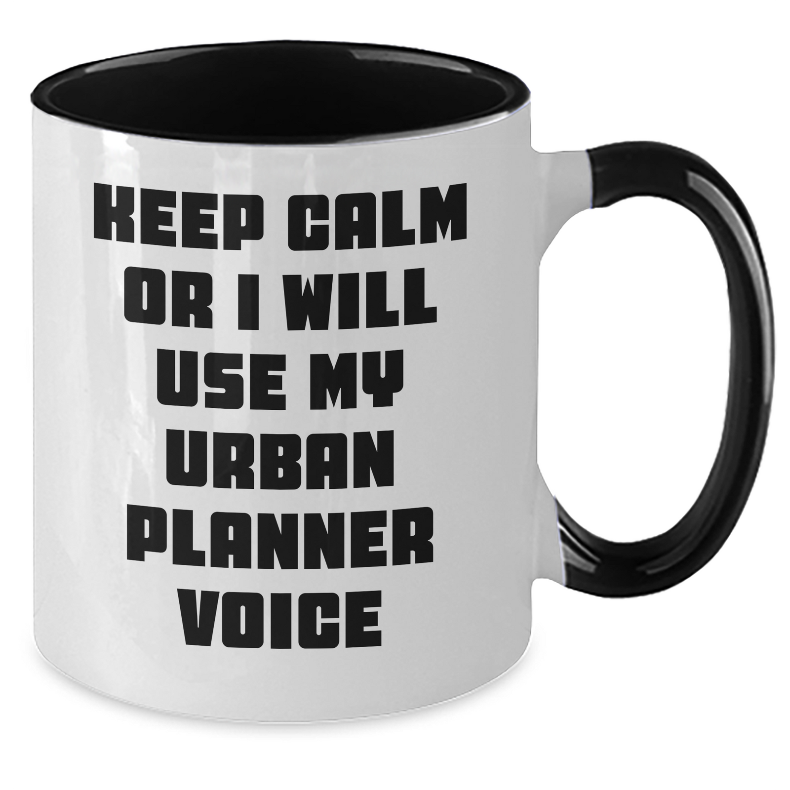 Funny Urban Planner Gifts from Friends for Him on Father's Day - Keep Calm Or I Will Use My Urban Planner Voice, Two Tone Coffee Mug, Black and White, Red and White, Navy and White, Pink and White - Additional