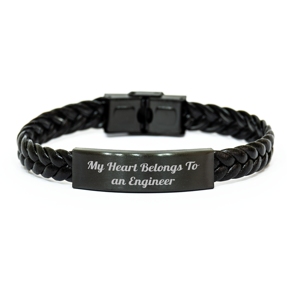 Funny Engineer Gifts from Friends - Interlaced Leather Bracelet for Him - 'My Heart Belongs To An Engineer' Quote on Stainless Steel and PU Leather, Perfect for Father's Day - Image 1
