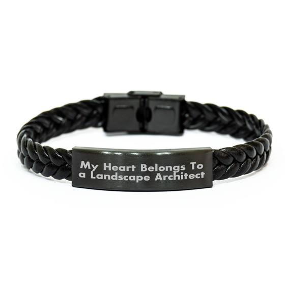 Funny Landscape Architect Gifts, Interlaced Leather Bracelet for Men, Gifts from Family for Father's Day, My Heart Belongs To A Landscape Architect Inspirational Quote - Image 1