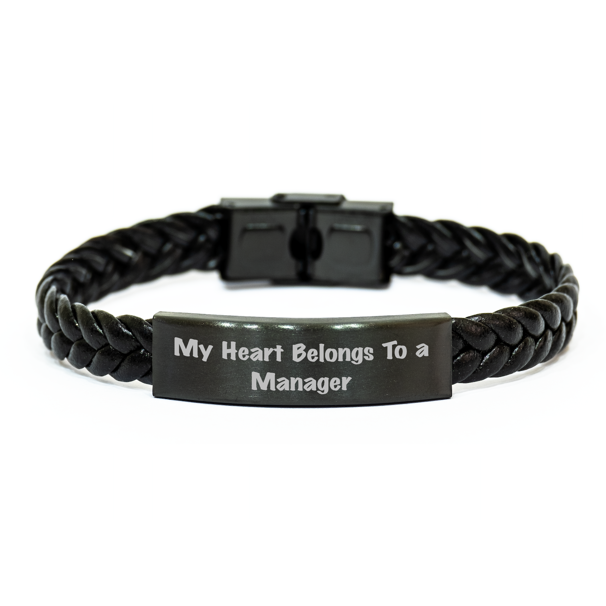 Funny Manager Gifts from Friends - My Heart Belongs To A Manager Interlaced Leather Bracelet, Mother's Day Unique Gifts for Her - Image 1