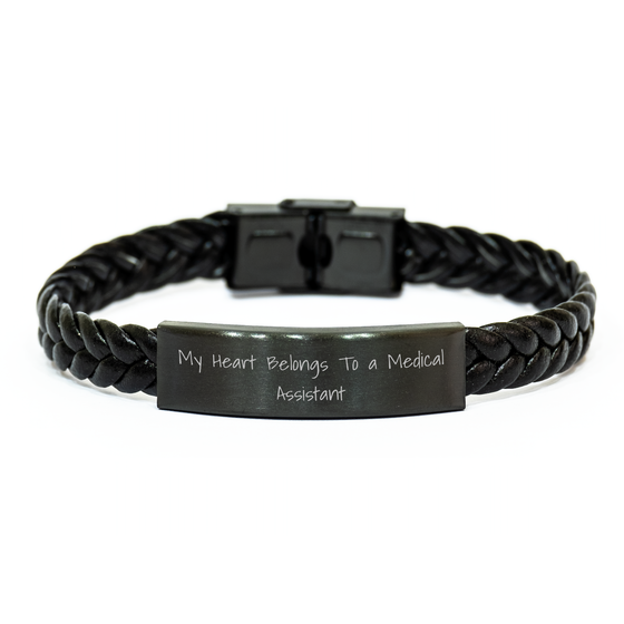 Medical Assistant Gifts from Men to Heartfelt Interlaced Leather Bracelates with Quote 'My Heart Belongs To A Medical Assistant' - Father's Day Unique - Image 1