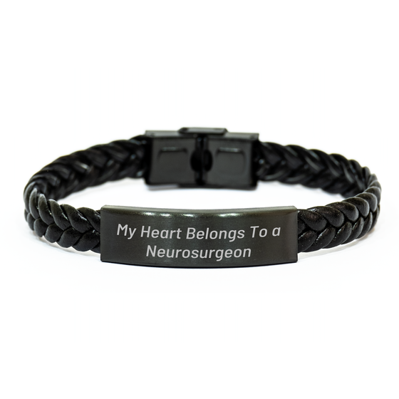 Funny Neurosurgeon Gifts from Family - My Heart Belongs To A Neurosurgeon Interlaced Leather Bracelet for Men, Unique Father's Day Unique Gift Ideas - Image 1