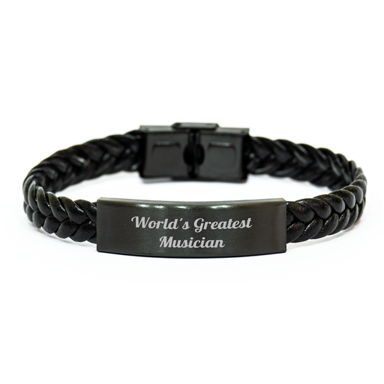Funny Musician Gifts from Men for World's Greatest Musician Interlaced Leather Bracelet on Mother's Day - Unique Musician Accessories - Image 1