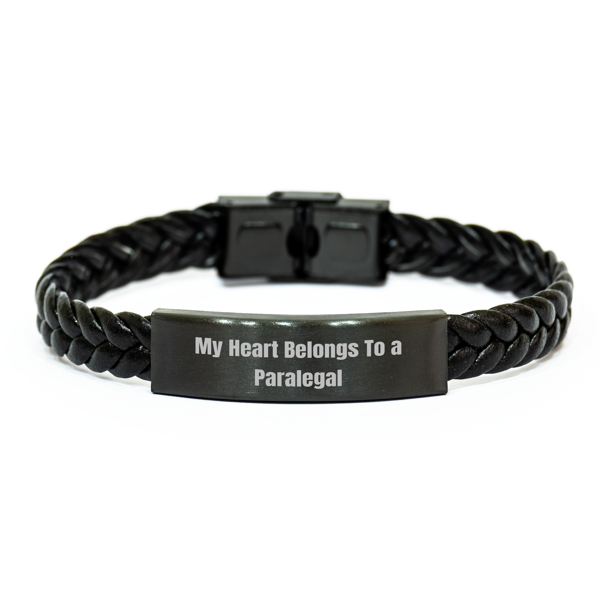 Paralegal Heart Quotes Gifts for Men from Coworkers, Father's Day Unique Interlaced Leather Bracelet, Stainless Steel PU Leather Combo - Image 1