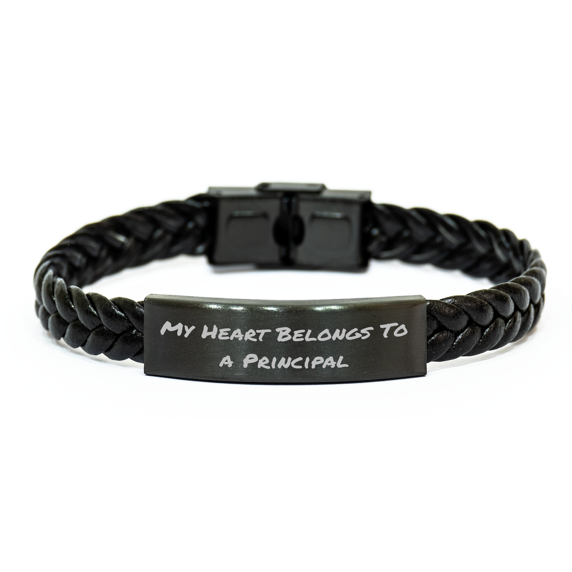 Funny Principal Gifts - 'My Heart Belongs To A Principal' Interlaced Leather Bracelet for Men, Gifts from Friends, Coworkers, Family - Father's Day Unique Gifts - Image 1