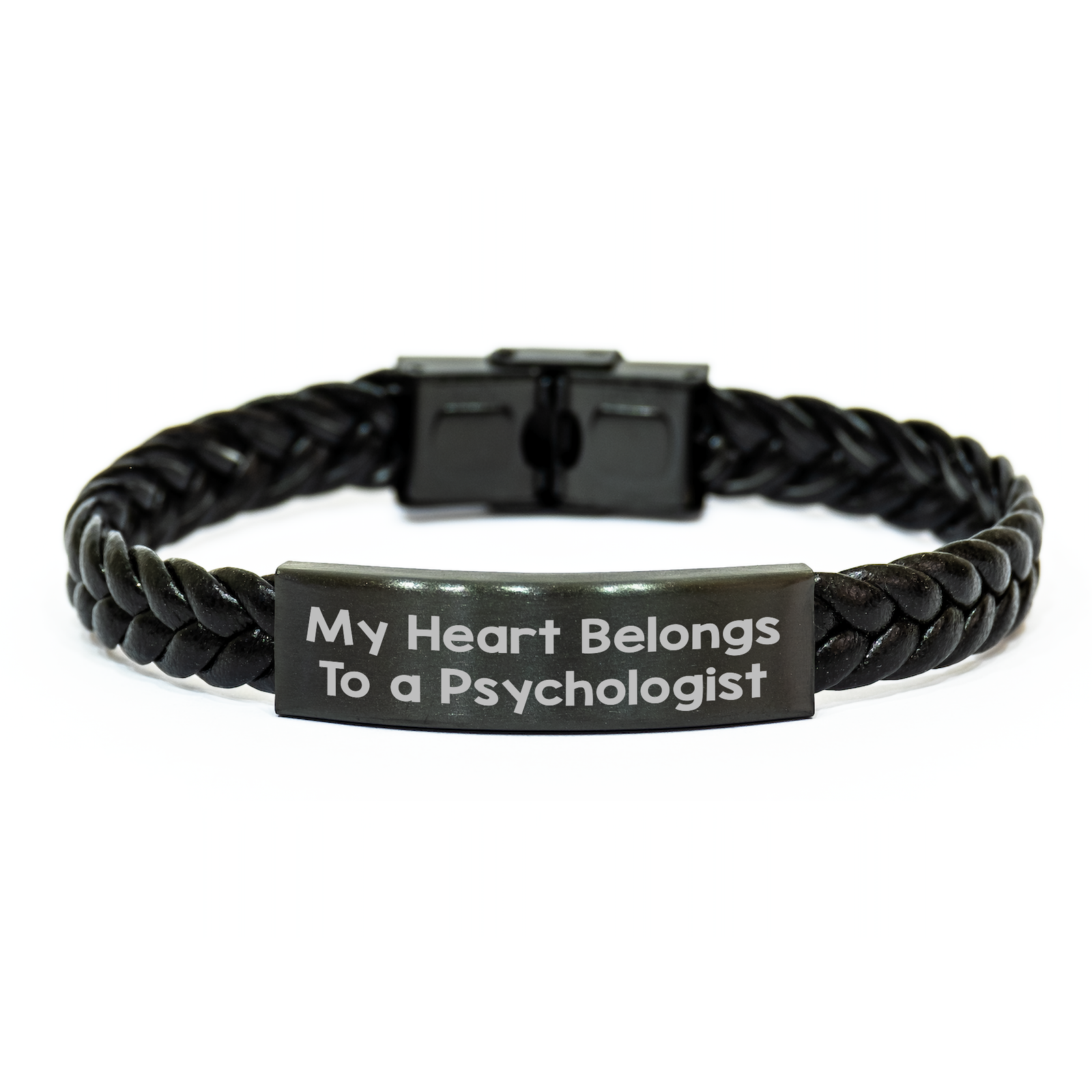 Funny Quote for Psychologists, 'My Heart Belongs To A Psychologist' Interlaced Leather Bracelet, Gifts from Men to Psychologists, Unique Father's Day Unique Gifts - Image 1