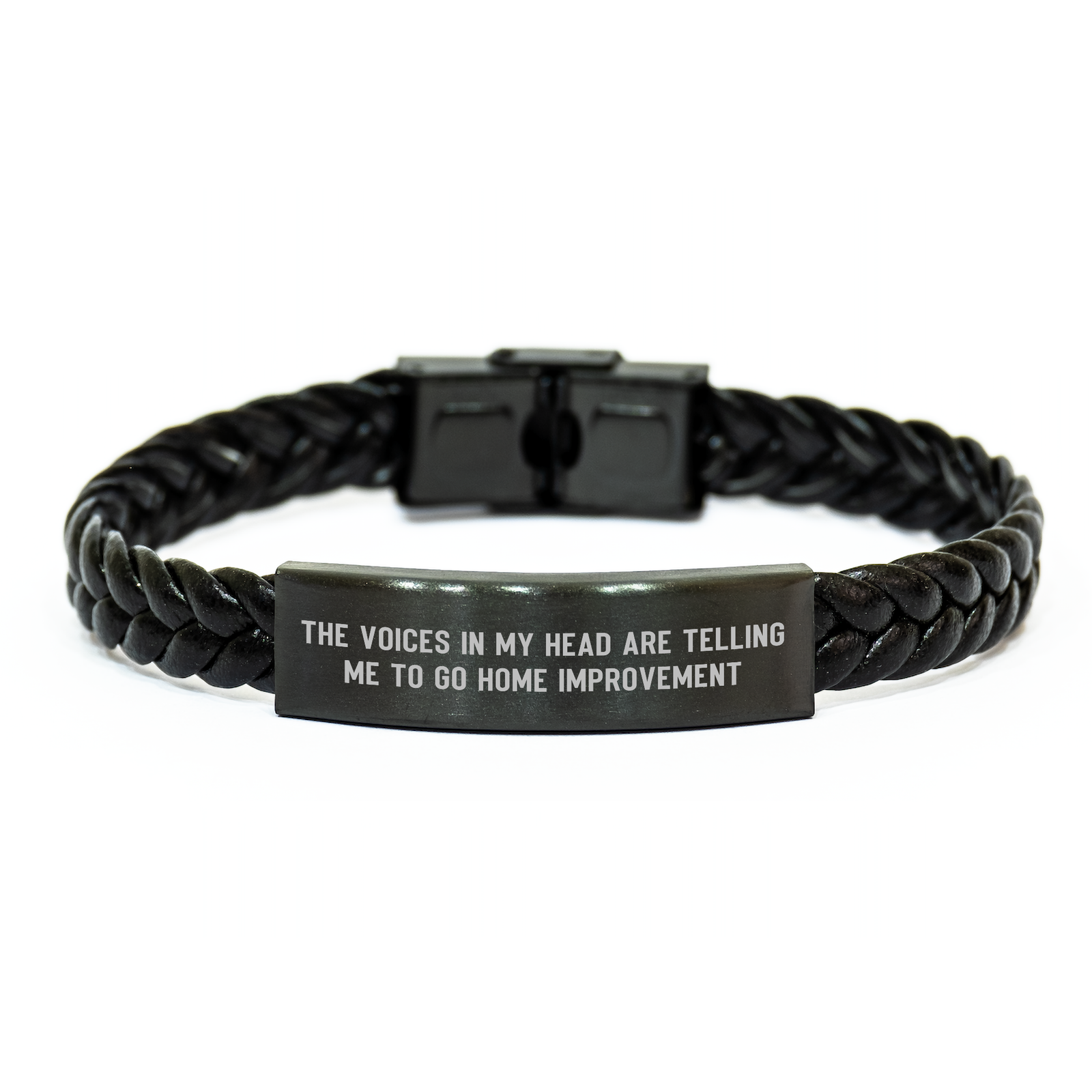 Funny Home Improvement Gifts - 'The Voices In My Head Are Telling Me To Go Home Improvement' Interlaced Leather Bracelet, Father's Day Unique Gifts from Men to Home Improvement Enthusiasts - Image 1
