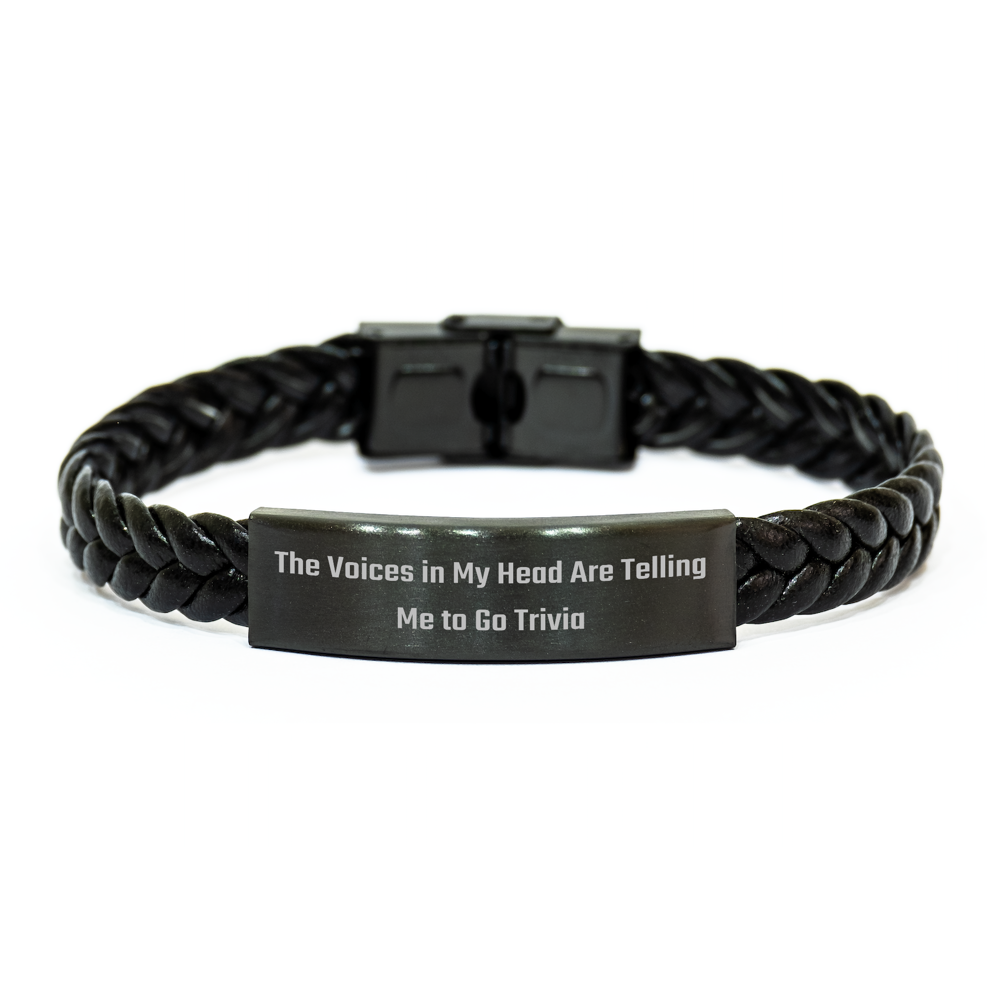 Trivia Fun Gifts from Friends to Men, Interlaced Leather Trivia Bracelet, Father's Day Unique Trivia Quote - Image 1