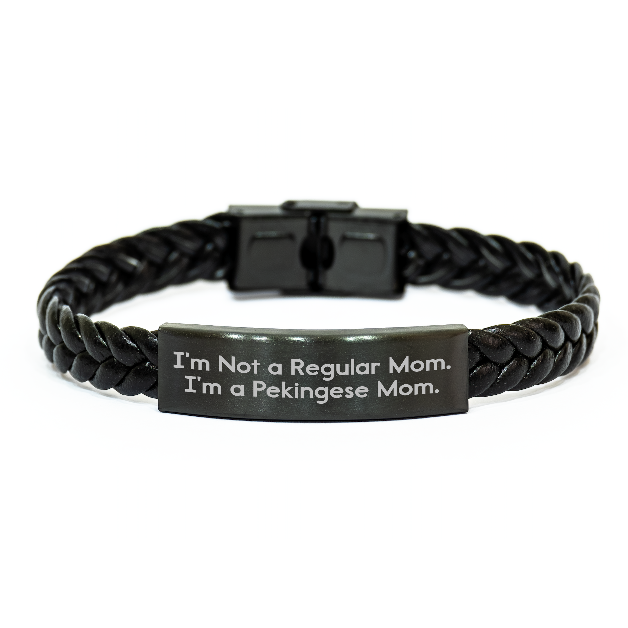 Pekingese Dog Lovers Funny Quote Interlaced Leather Bracelet, Gifts from Friends to Pekingese Dog Moms, Unique Father's Day Unique Gifts for Men - Image 1
