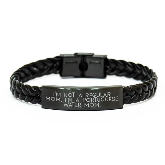 Funny Portuguese Water Dog Mom's Interlaced Leather Bracelet Gift for Dad on Father's Day - Gifts from Mom to Portuguese Water Dog Dad - Image 1