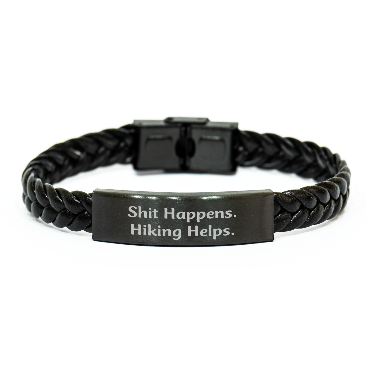 Hiking Helps Funny Quote Interlaced Leather Bracelet Gifts from Men for Hiking Enthusiasts on Father&#39;s Day, Hiking Accessories, Stainless Steel and PU Leather - Image 1